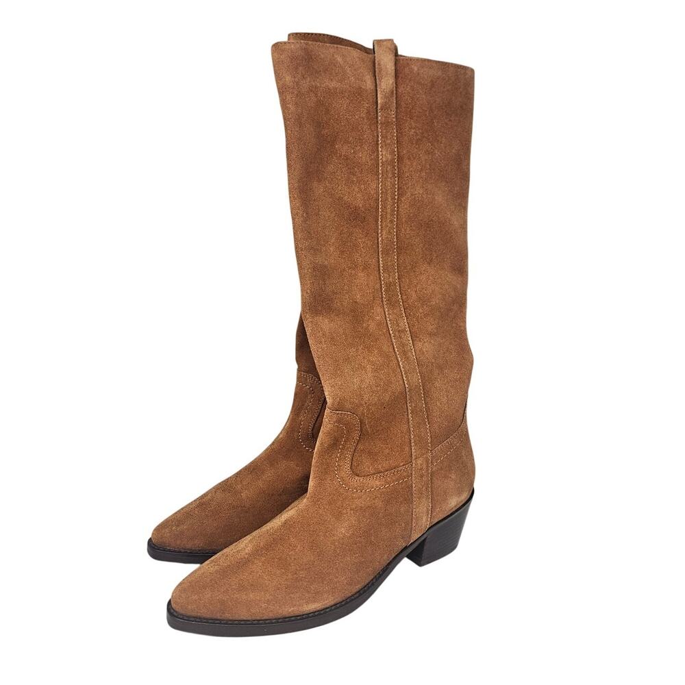 NEW Vintage Foundry 8 Amanda Tall Brown Suede Leather Pull On Boot Western Boho